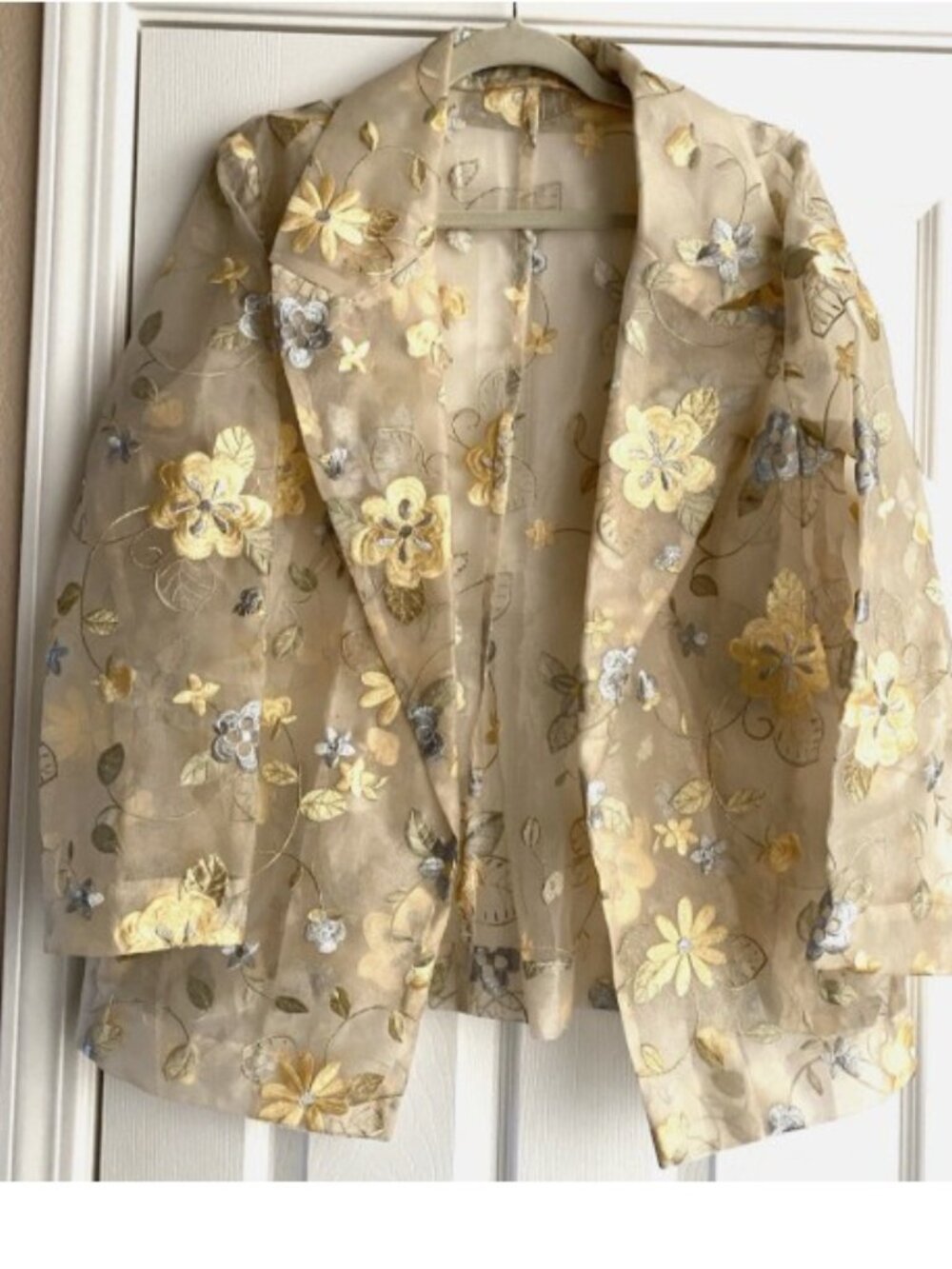 Vintage Embroidered Organza Semi Sheer Floral Embroidered Blazer Jacket XL